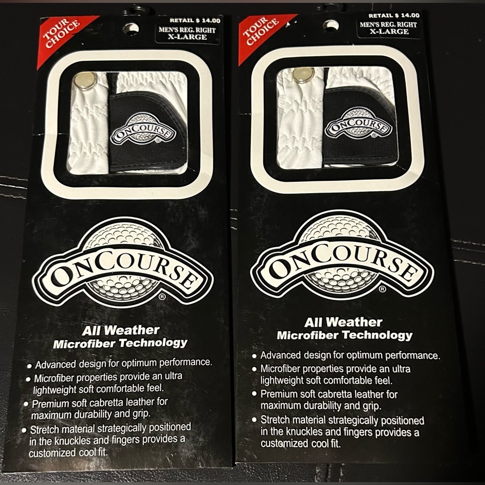 2- Men’s Reg right X-Large OnCourse All Weather Golf Gloves